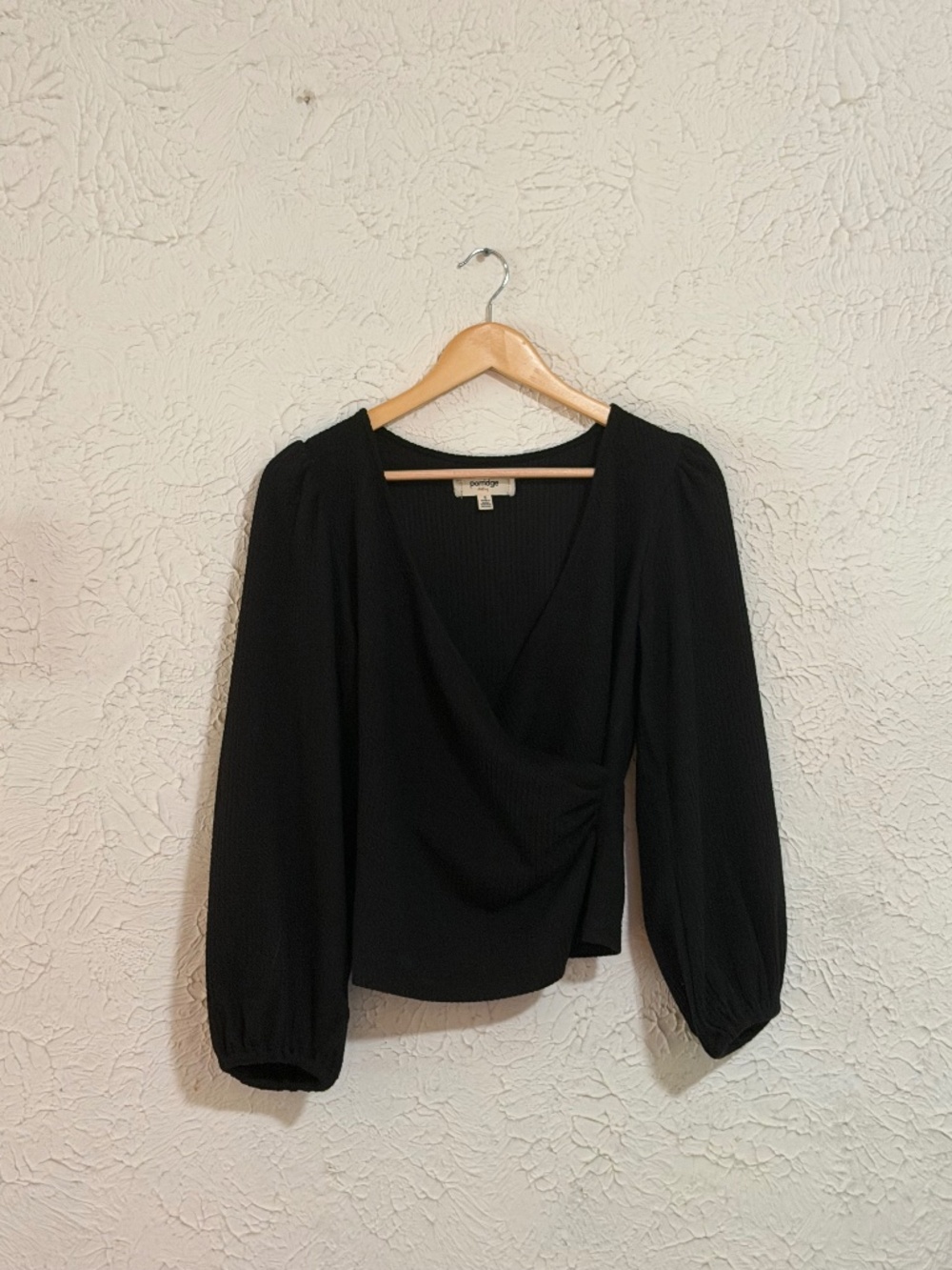 Anthropologie Porridge Black V Neck Puff Sleeve Blouse Small